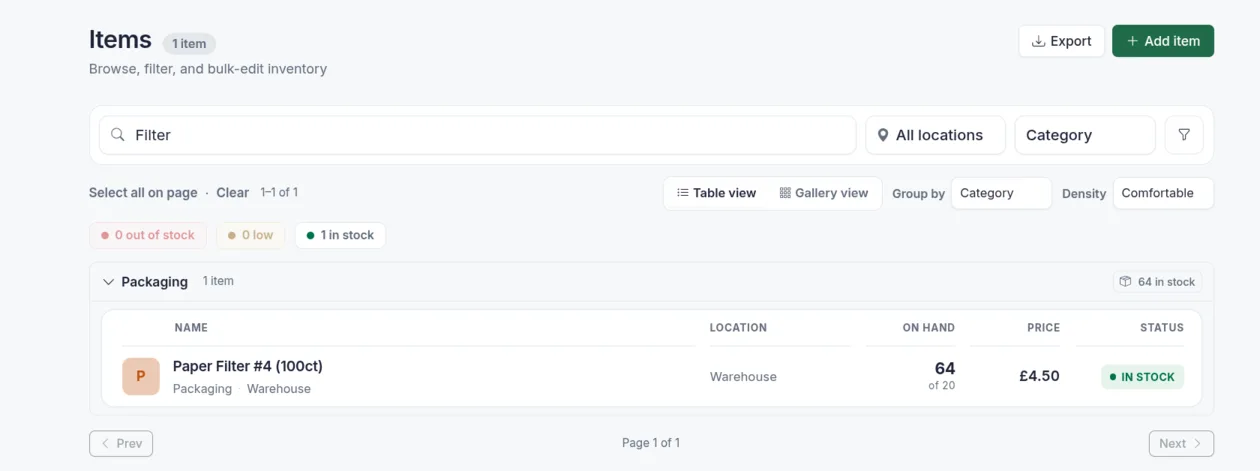 Items list and search in WardenFox